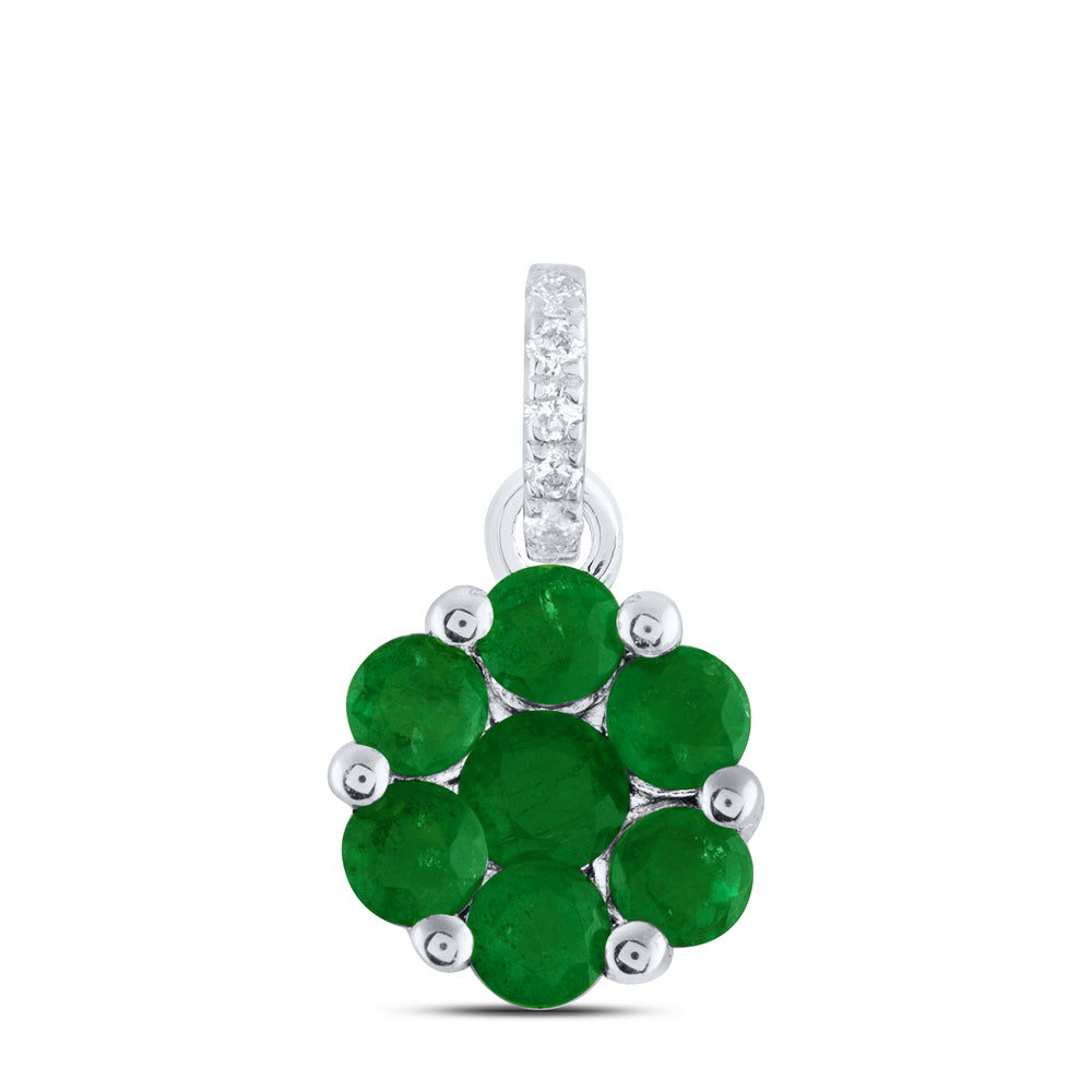 0.02Ctw-Dia Ana M 3/4Ctw Rd-Em Nat Gem Flower Pendant (0.67 grams)