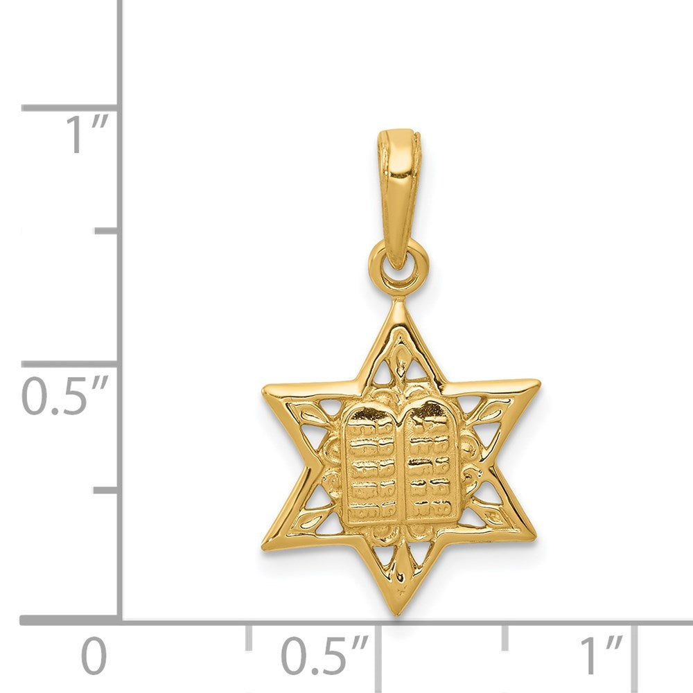 14k Yellow Gold 15 mm Star of David w/Tablets in Center Pendant (1.06 grams)