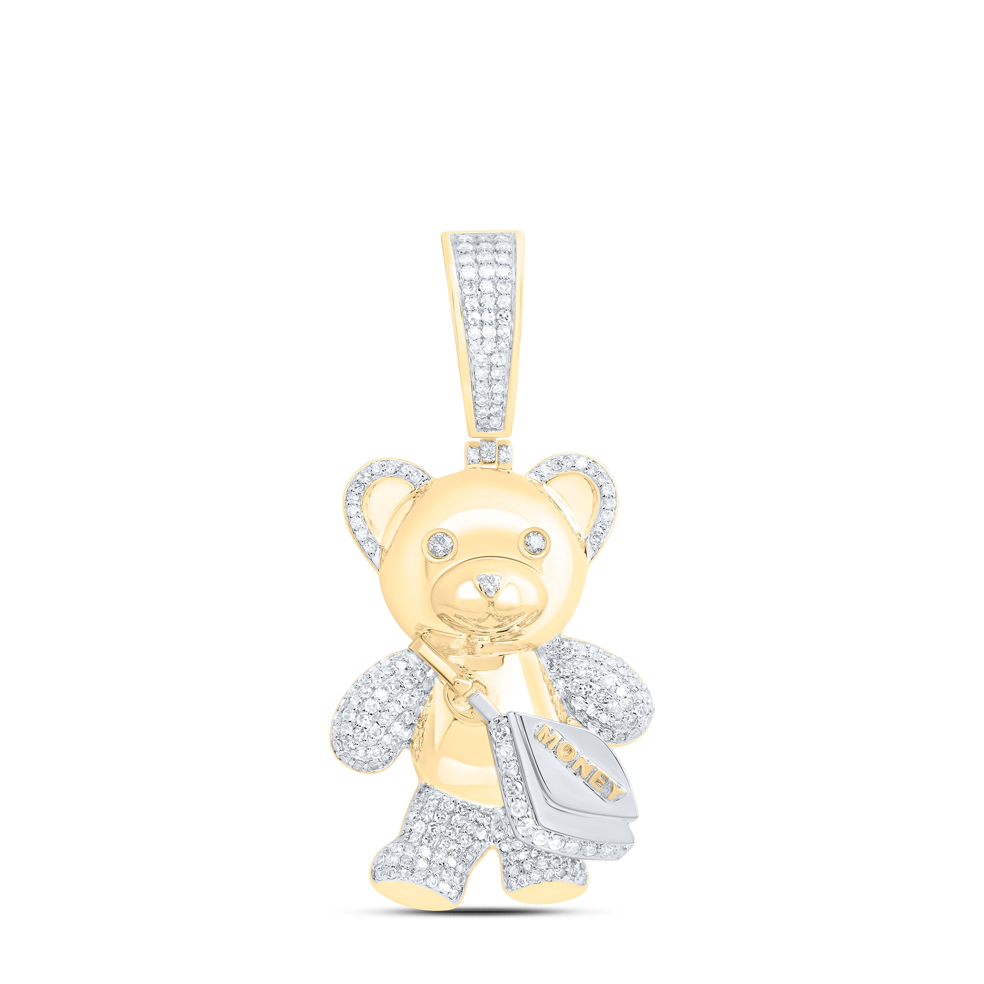 10Kt Gold 1Ctw-Dia Nk Money Bag Teddy Bear Mens Charm