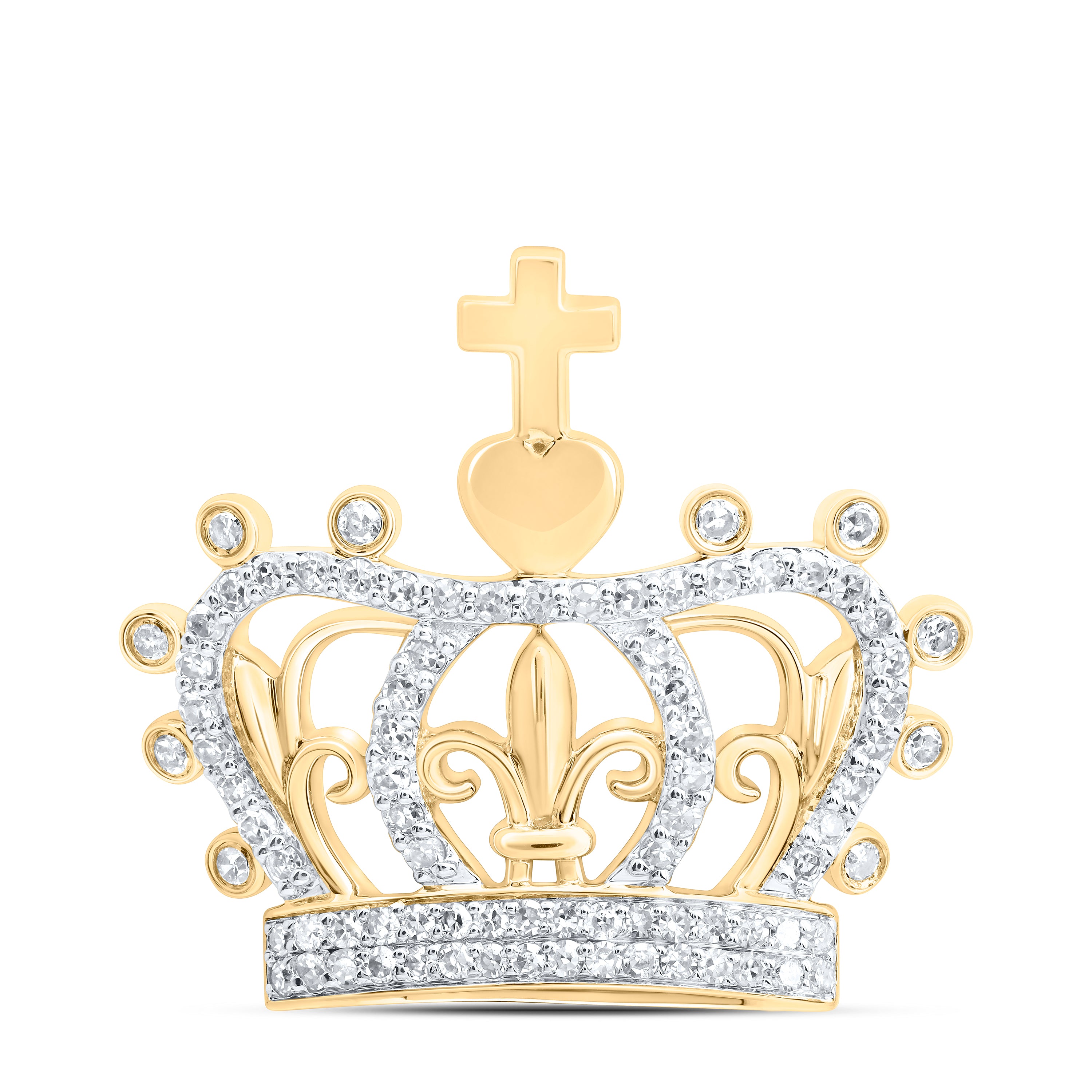 10Kt Gold 3/8Ctw-Dia Nk Cross Crown Mens Charm