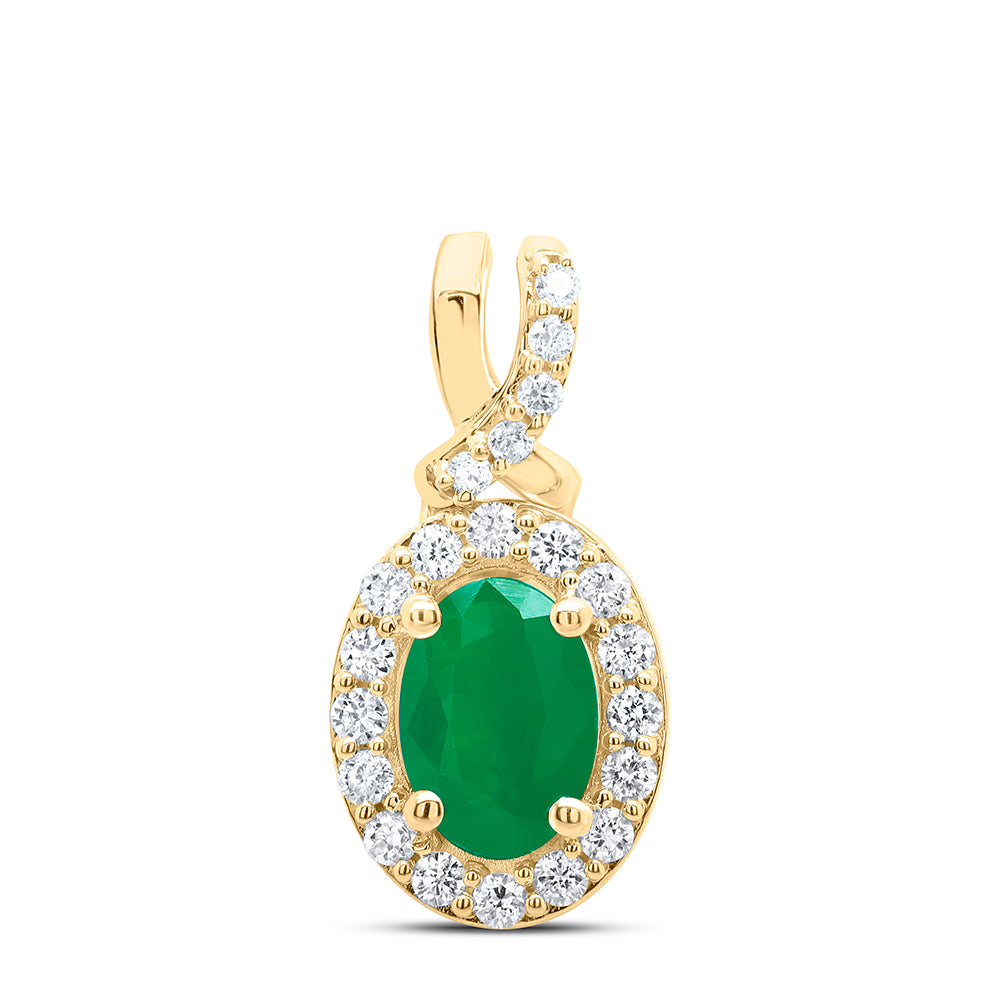 14Kt Gold 1/5Ctw-Dia Ana M 7X5Mm Ov-Em Nat Gem Pendant