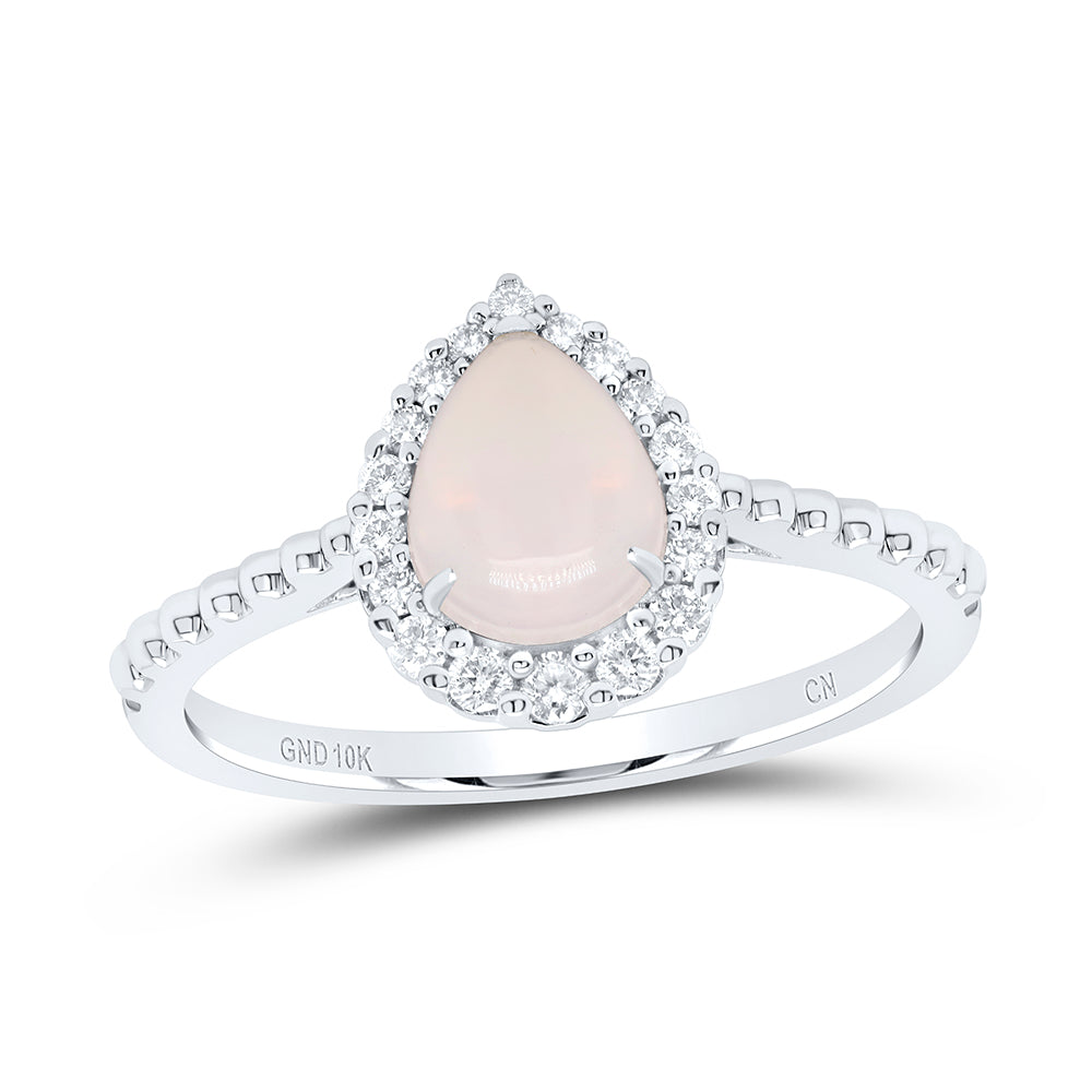 1/5Ctw-Dia Cn 8X6Mm-Pear-Opal Nat Gem Ring (2.58 grams)