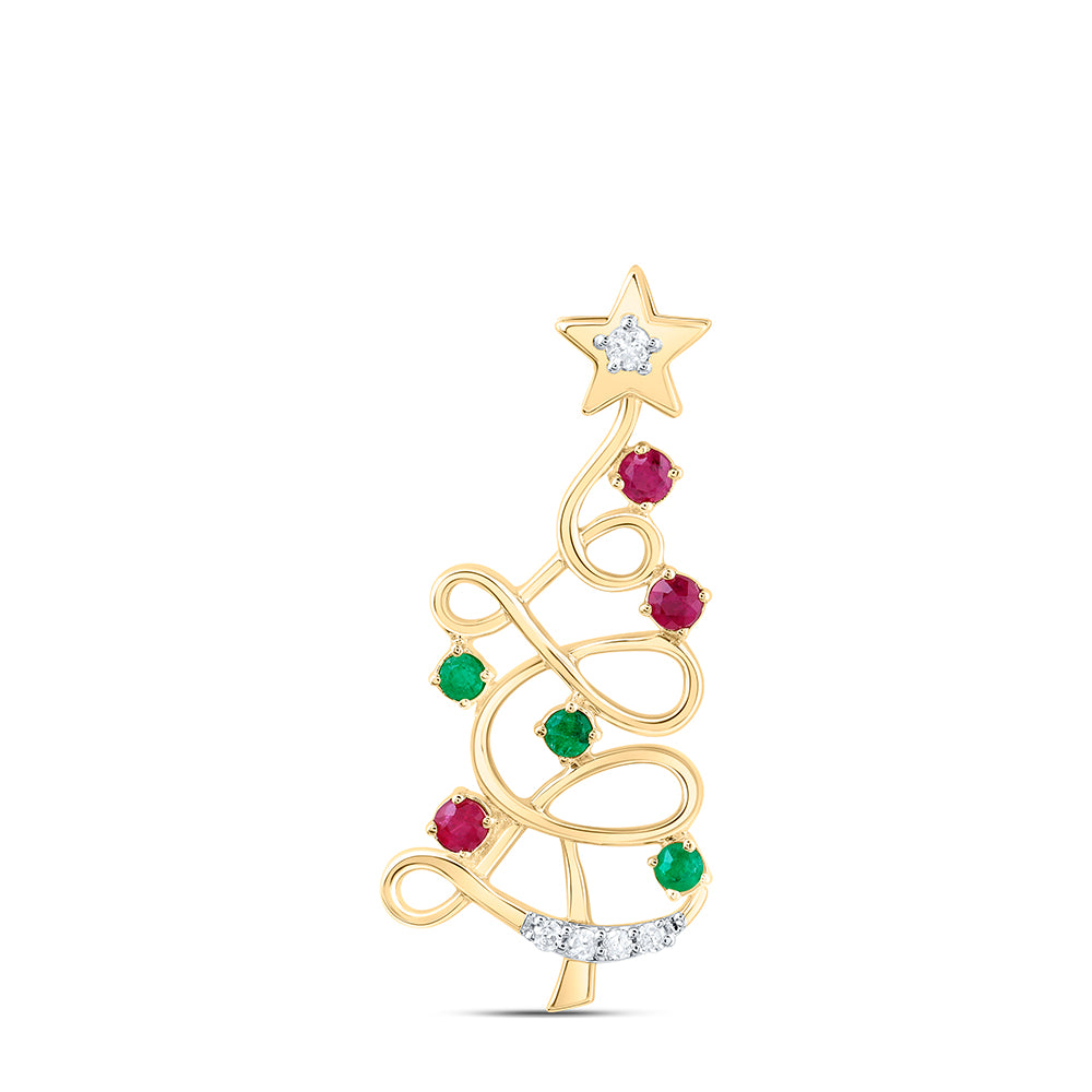 0.03Ctw-Dia P1 1/20Ctw-Rd-Em,1/10Ctw-Rd-Ru Nat Gem Pendant (0.927333 grams)