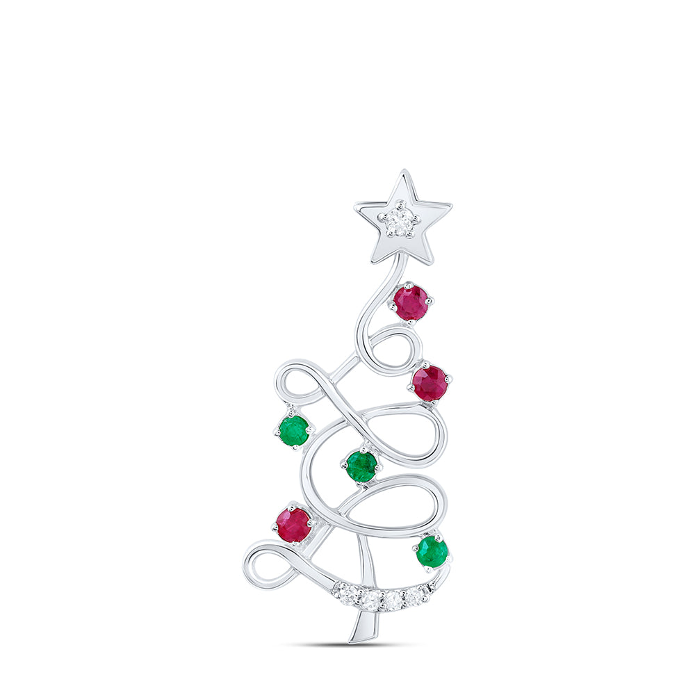 0.03Ctw-Dia P1 1/20Ctw-Rd-Em,1/10Ctw-Rd-Ru Nat Gem Pendant (0.927333 grams)