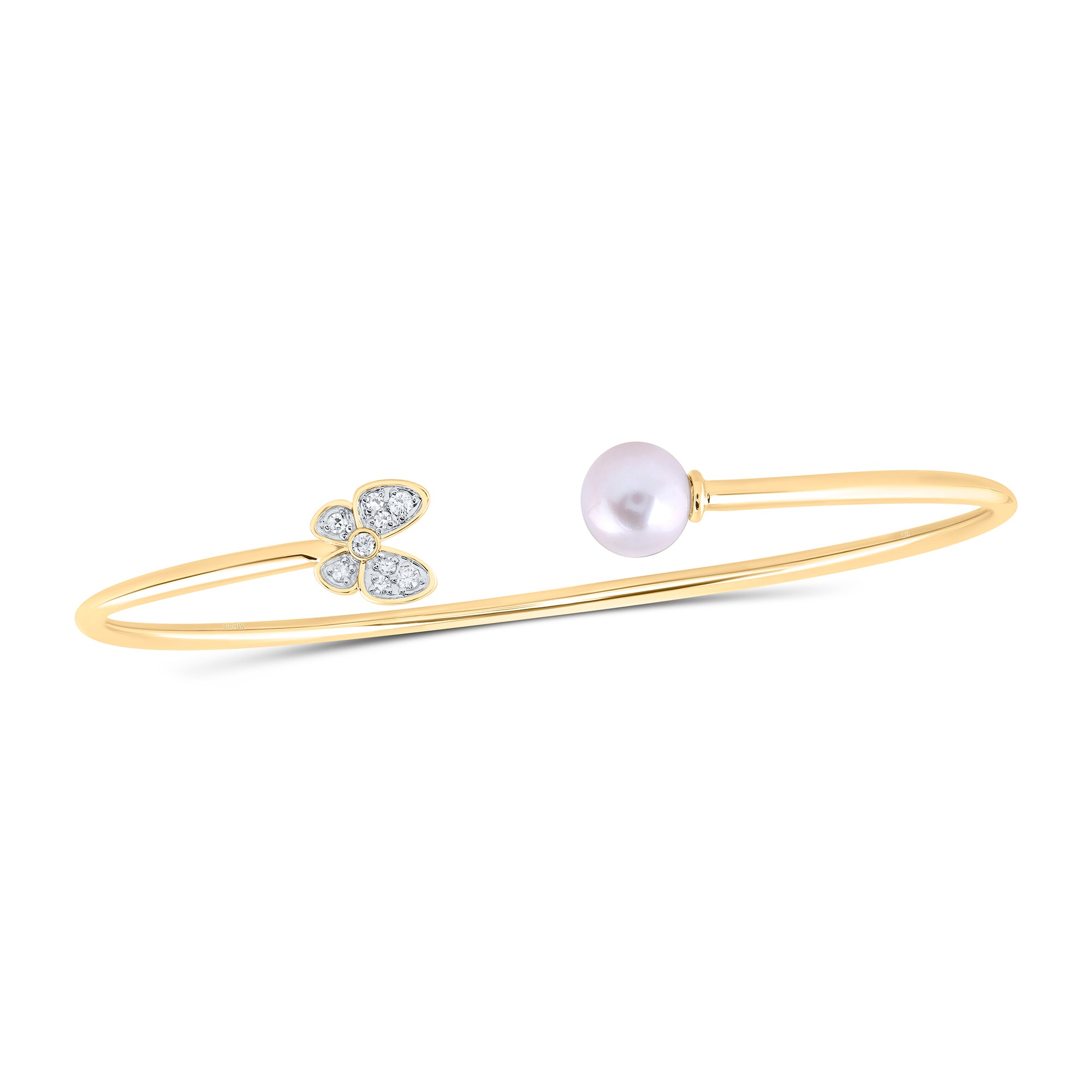 10Kt Gold 1/12Ctw-Diamond 6Mm-Pearl Butterfly Ladies Bangle (60X48Mm)