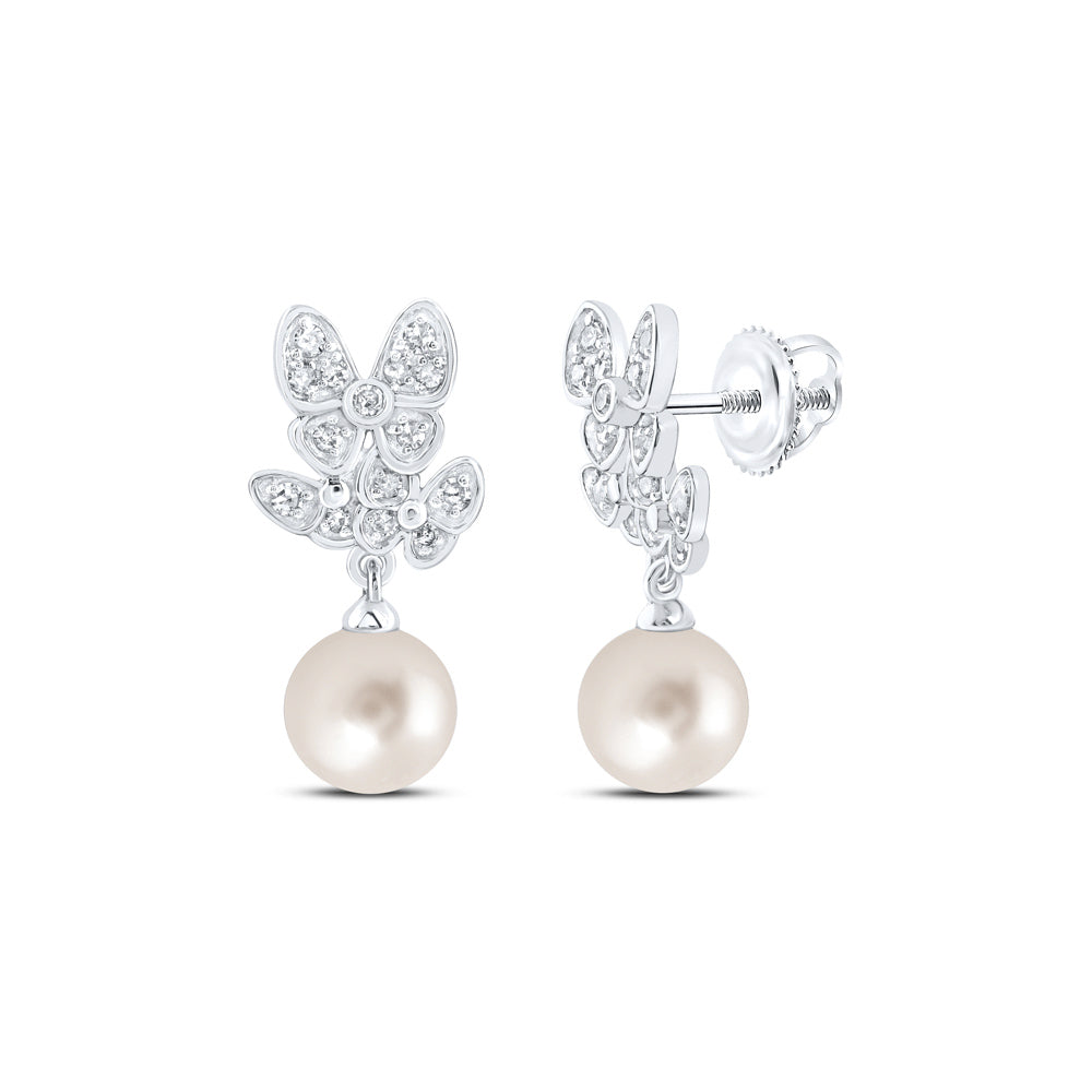 10Kt Gold 1/6Ctw-Dia Cn 6 Mm-Pearl Butterfly Earring