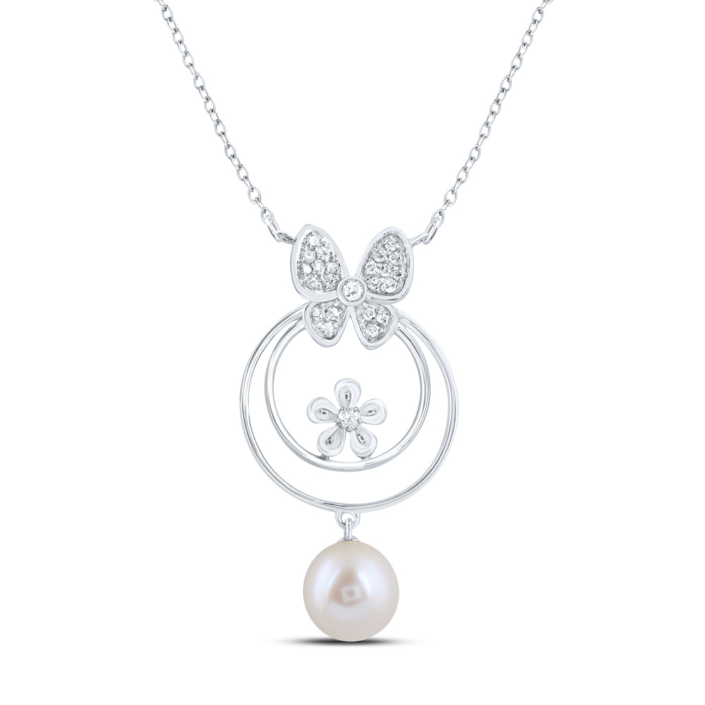 10Kt Gold 1/8Ctw-Diamond 7Mm-Pearl Butterfly Necklace (18 Inch)