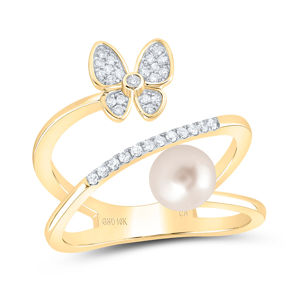 1/6Ctw-Dia Cn 6Mm-Pearl Butterfly Ladies Ring (3.22 grams)