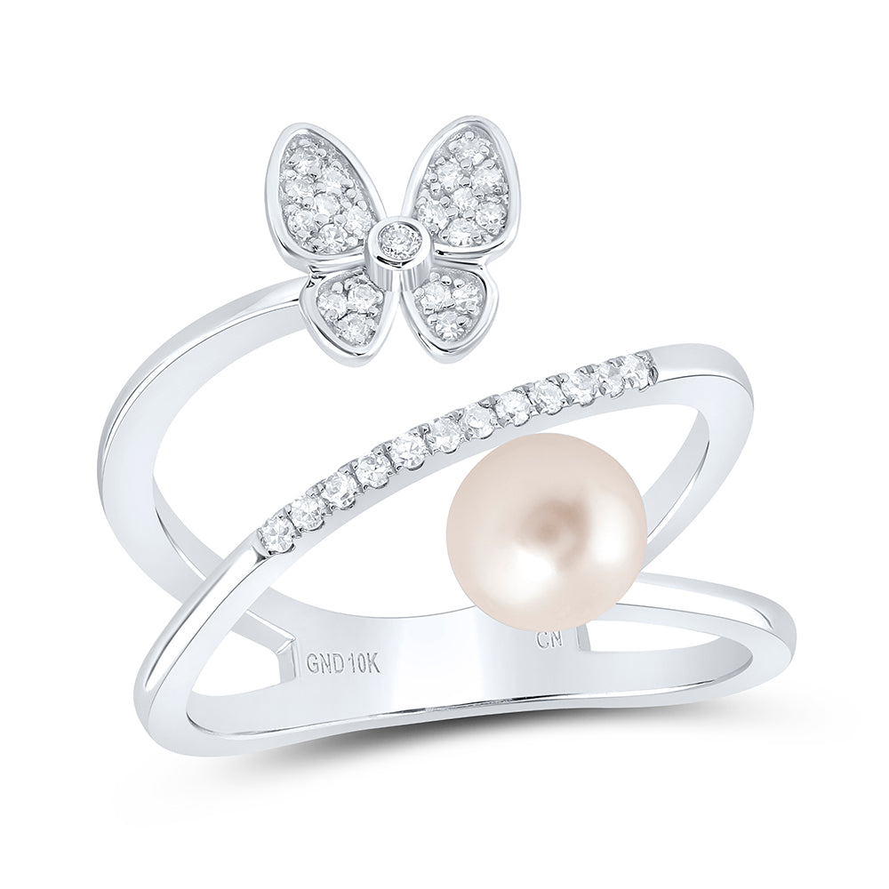 1/6Ctw-Dia Cn 6Mm-Pearl Butterfly Ladies Ring (3.55 grams)
