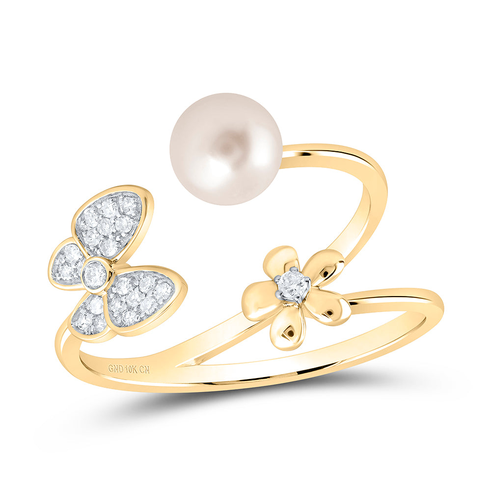 1/10Ctw-Dia Cn 6Mm-Pearl Butterfly Ladies Ring (2.07 grams)