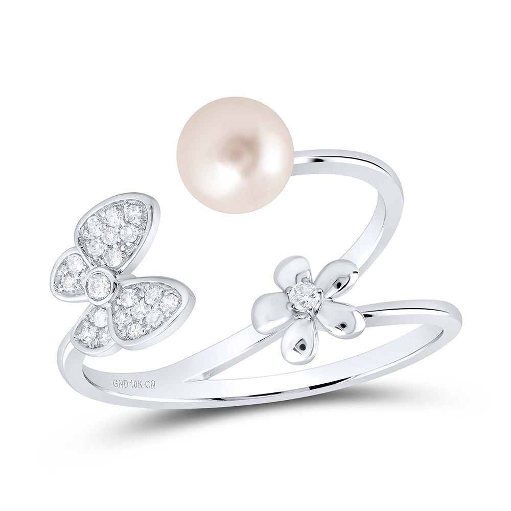 1/10Ctw-Dia Cn 6Mm-Pearl Butterfly Ladies Ring (2.26 grams)