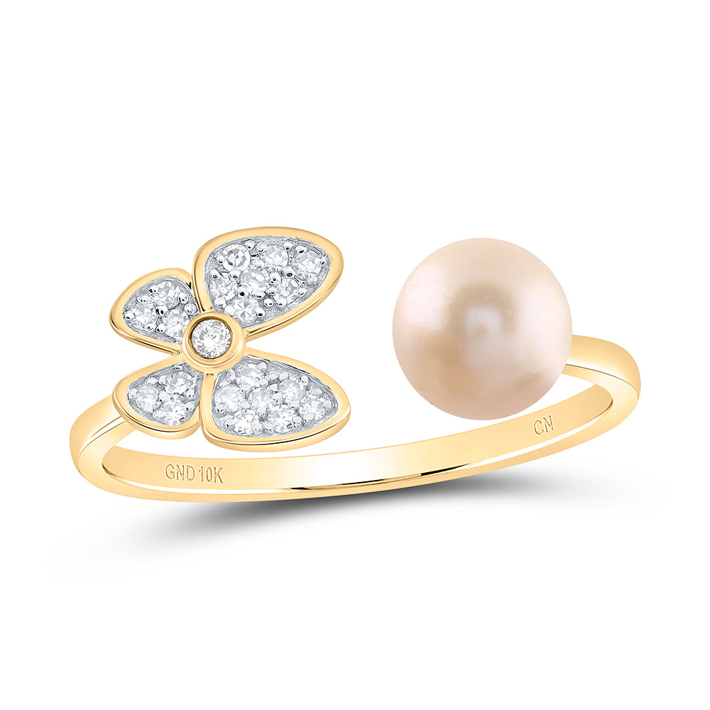 1/10Ctw-Dia Cn 6Mm-Pearl Butterfly Ladies Ring (1.21 grams)