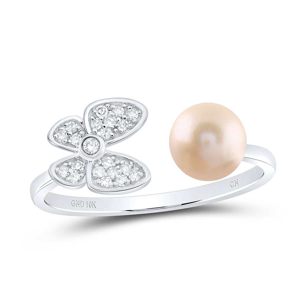 1/10Ctw-Dia Cn 6Mm-Pearl Butterfly Ladies Ring (1.25 grams)