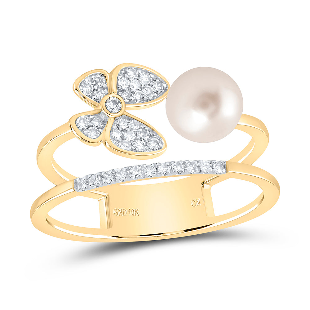 1/6Ctw-Dia Cn 6Mm-Pearl Butterfly Ladies Ring (2.04 grams)