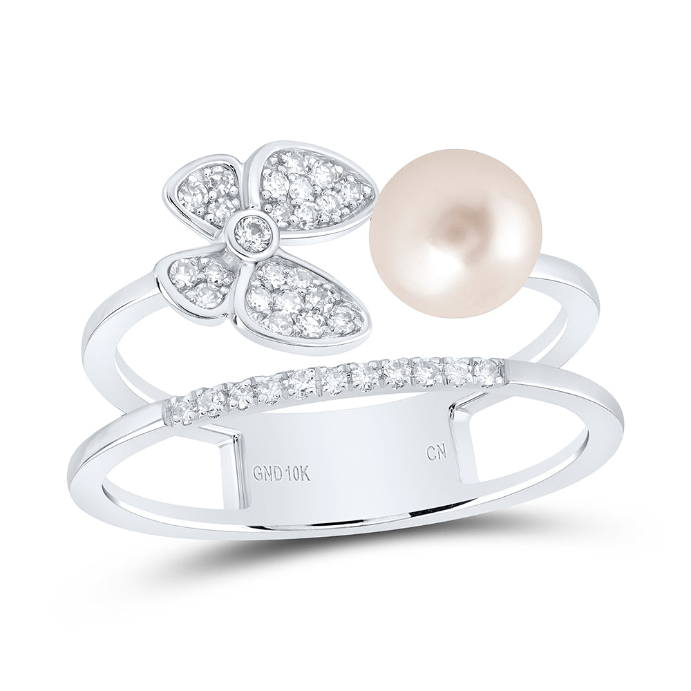 1/6Ctw-Dia Cn 6Mm-Pearl Butterfly Ladies Ring (2.26 grams)