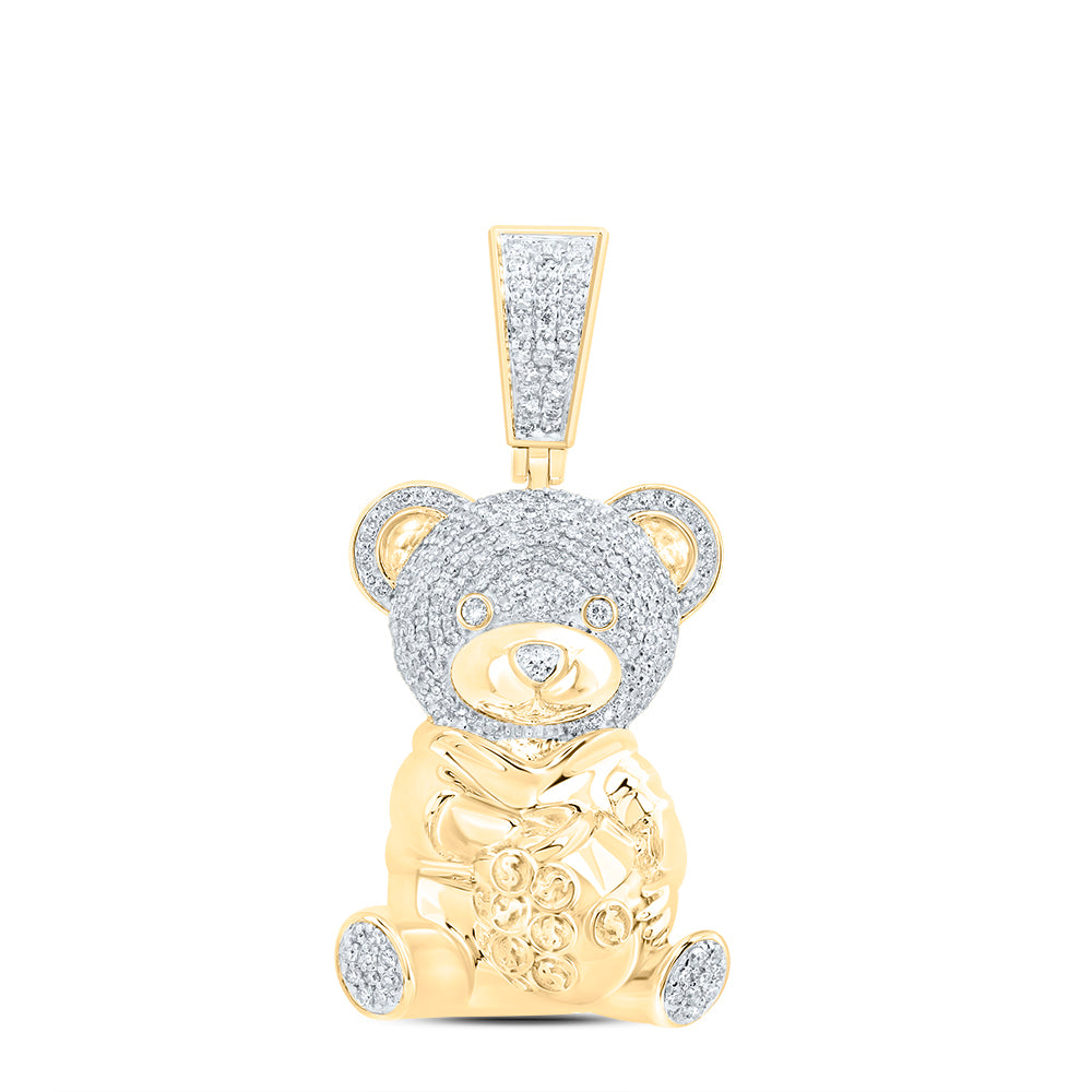 10Kt Gold 1Ctw-Dia Nk Teddy Bear Mens Charm