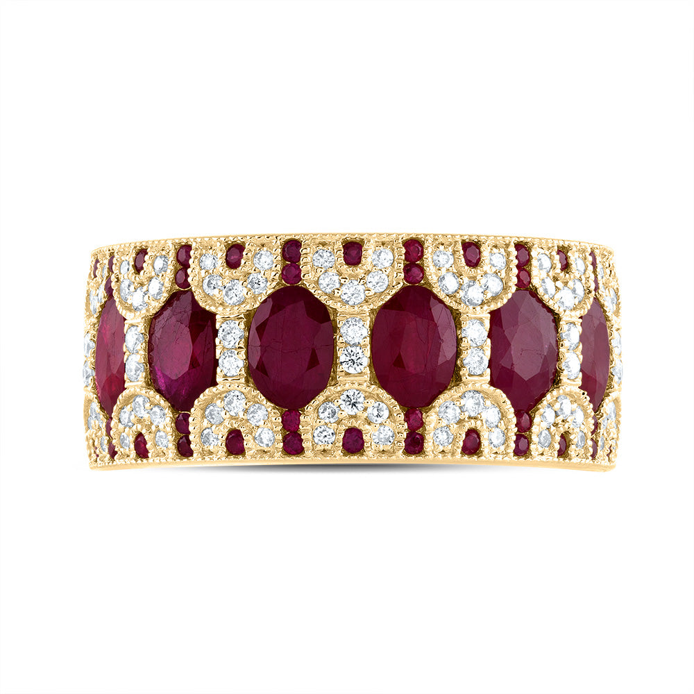 1/3Ctw-Dia Ana M 2 1/2Ctw Ov-Ru, 1/5Ctw Rd-Ru Nat Gem Ring (6.14 grams)