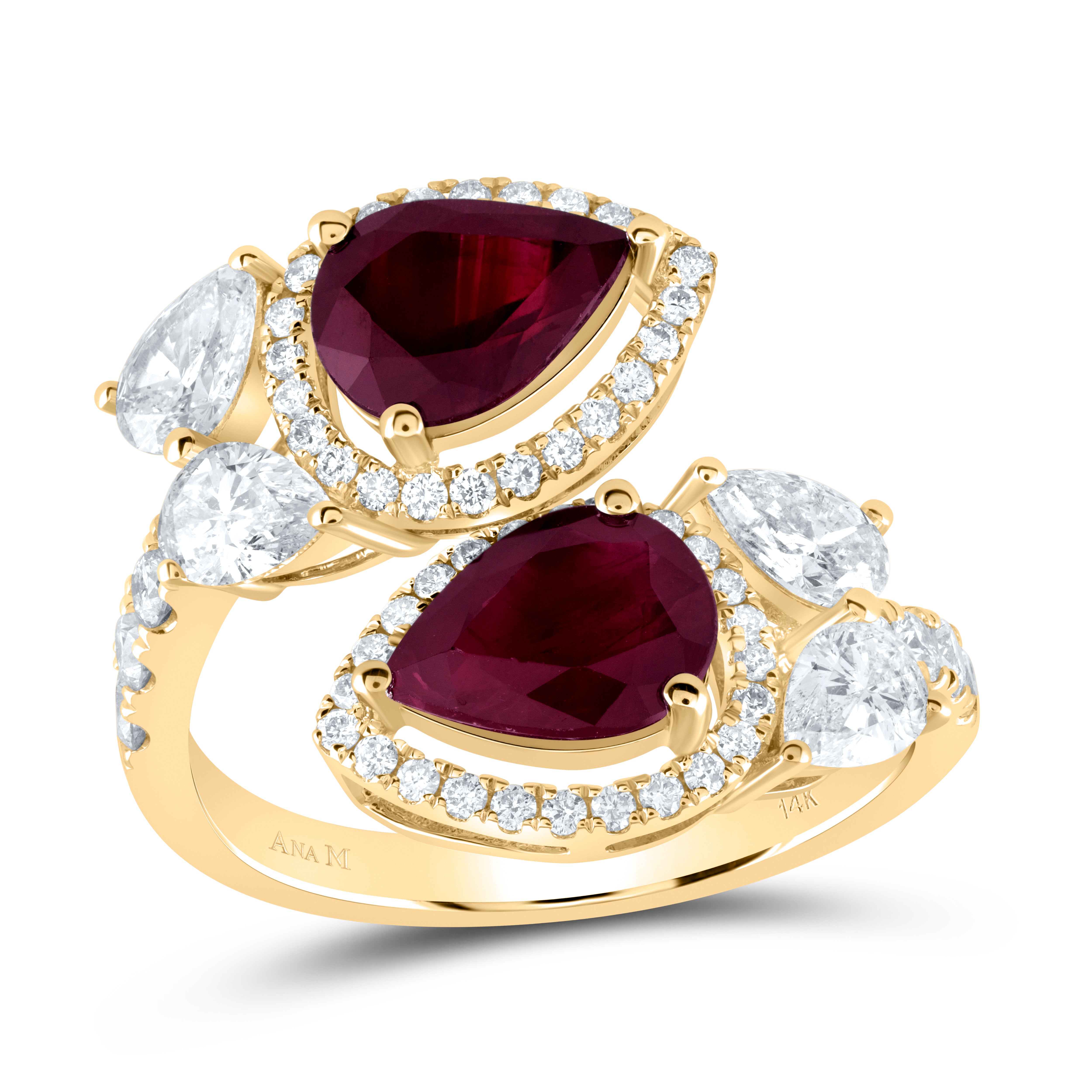 1 3/8Ctw-Diamond Ana M 2 1/3Ctw Ps-Ru Nat Gem Ring (3.44 grams)