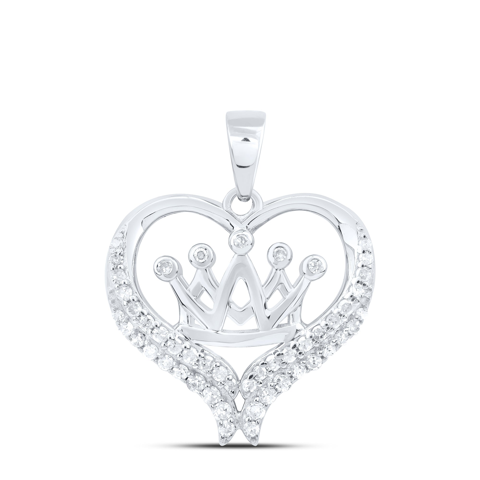 Sterling Silver 1/5Ctw-Dia P1 Gift Crown Heart Pendant