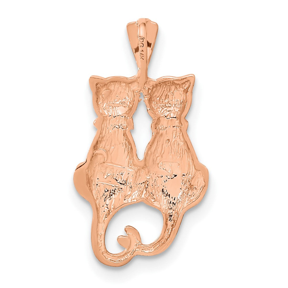 14k Rose Gold 12 mm Polished and Textured Sitting Cats Pendant (1.13 grams)