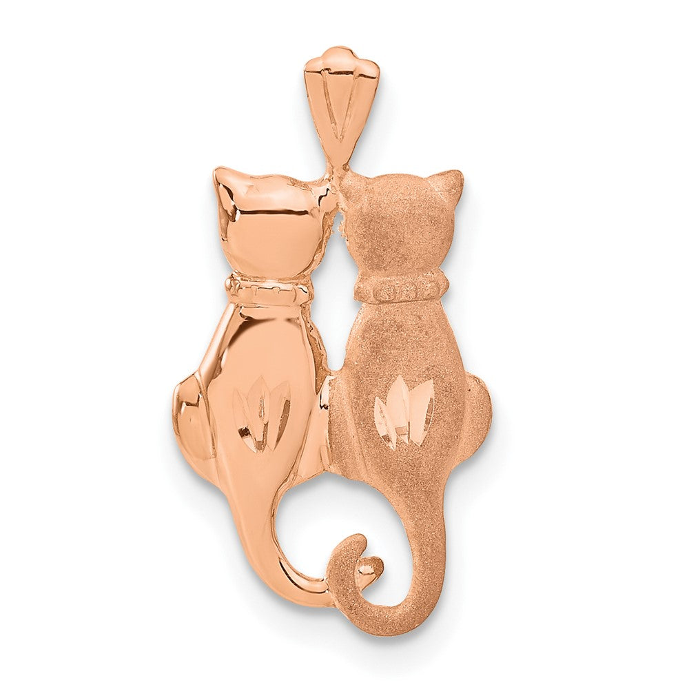 14k Rose Gold 12 mm Polished and Textured Sitting Cats Pendant (1.13 grams)