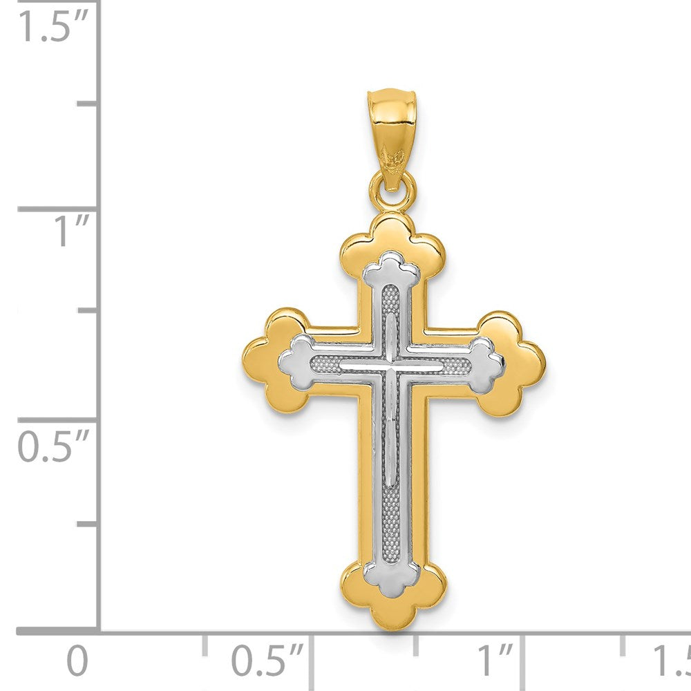 14k Two-tone 18 mm Budded Cross Pendant (1.41 grams)