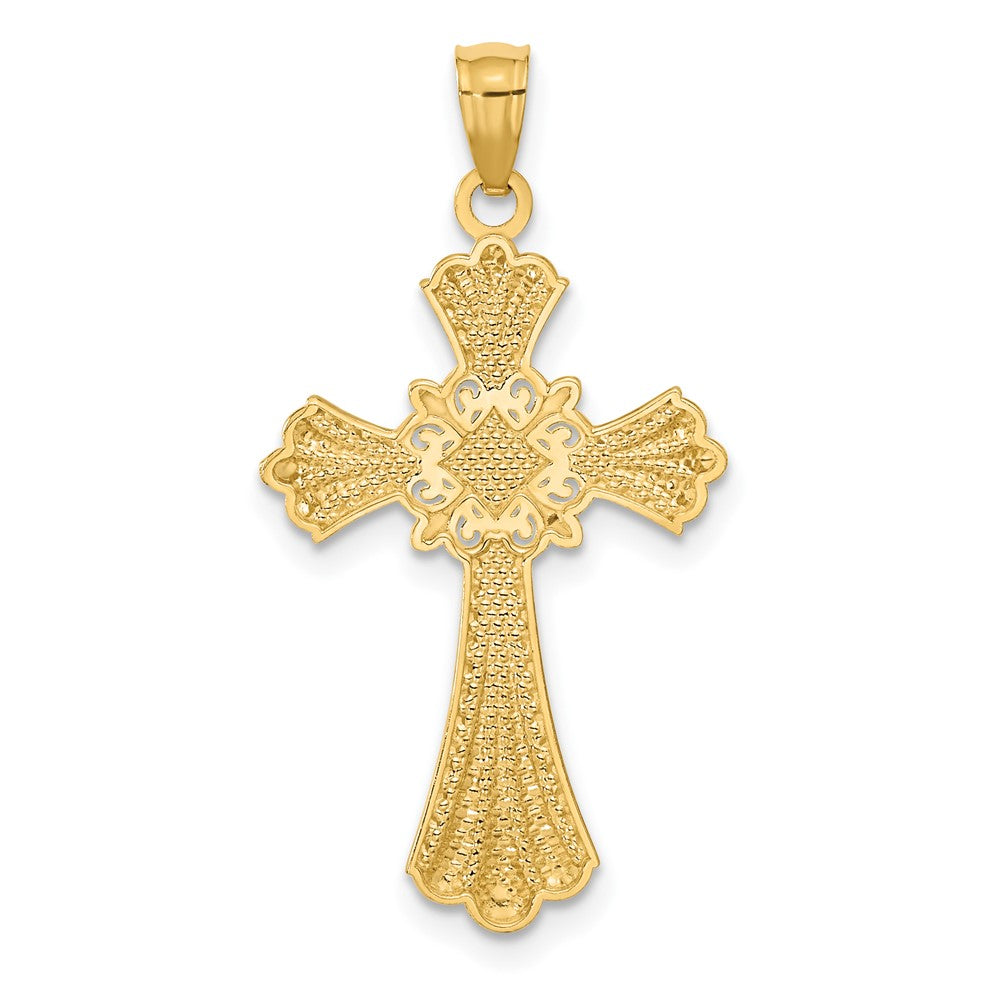 14k Yellow & Rhodium 17 mm  Diamond-Cut Cross Pendant (1.16 grams)