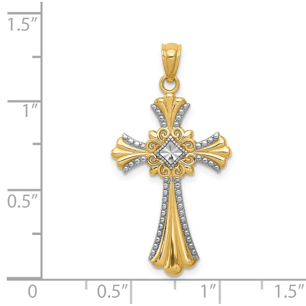 14k Yellow & Rhodium 17 mm  Diamond-Cut Cross Pendant (1.16 grams)