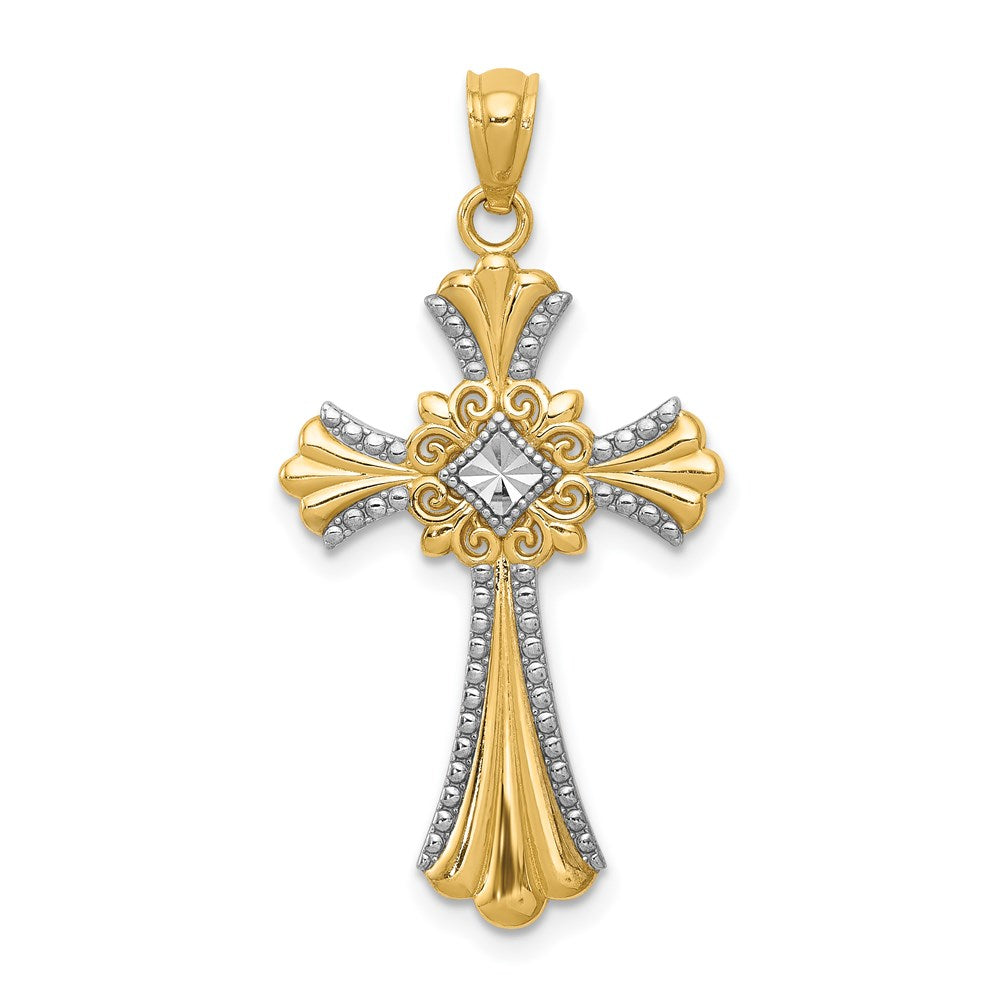 14k Yellow & Rhodium 17 mm  Diamond-Cut Cross Pendant (1.16 grams)