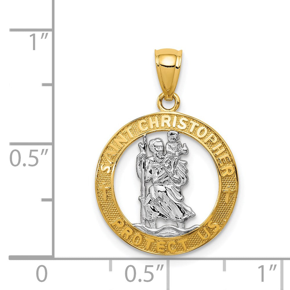 14k Yellow & Rhodium 16.5 mm  St Christopher Pendant (1.04 grams)