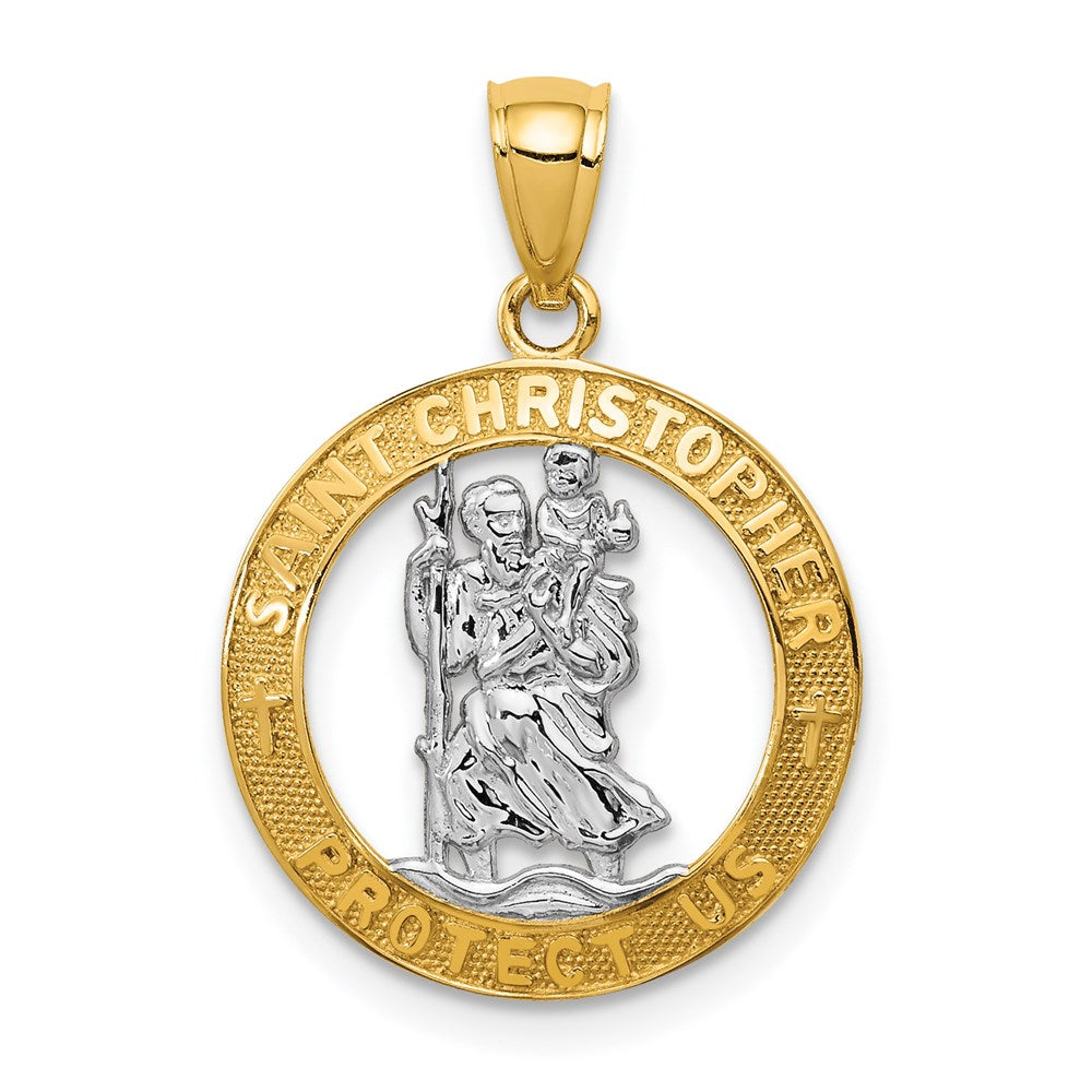 14k Yellow & Rhodium 16.5 mm  St Christopher Pendant (1.04 grams)