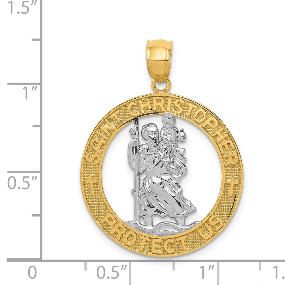 14k Yellow & Rhodium 23.9 mm  St Christopher Pendant (2.14 grams)
