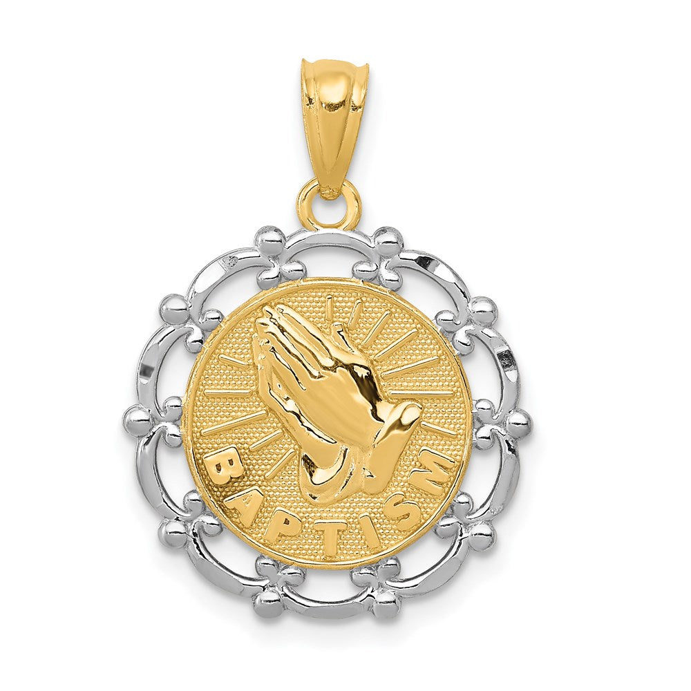 14k Yellow & Rhodium 16 mm  Baptism Pendant (0.97 grams)