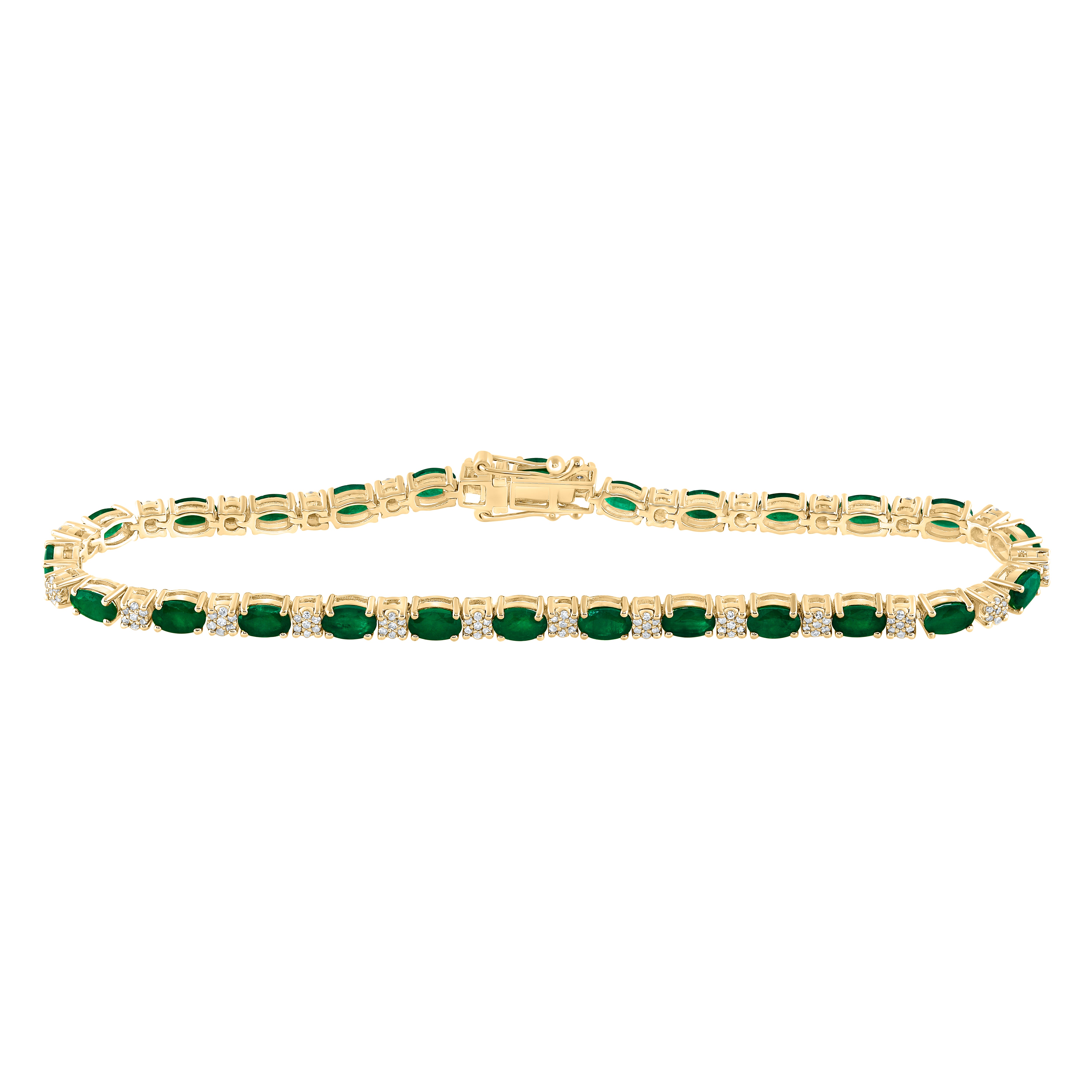 14Kt Gold 1/2Ctw-Dia Cn 5Ct-Eme Natural Gem Bracelet (7 Inch)