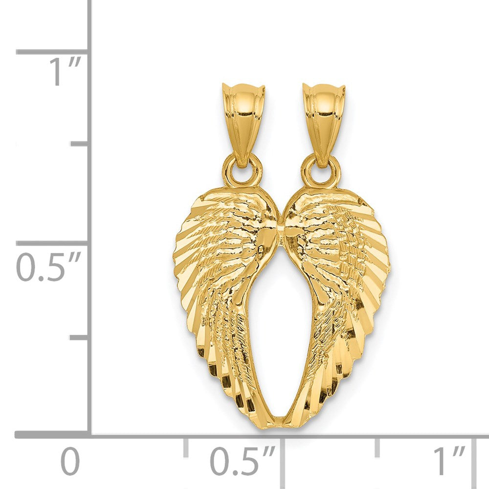 14k Yellow Gold 15 mm Break Apart Diamond-cut Wings Pendant (1.05 grams)