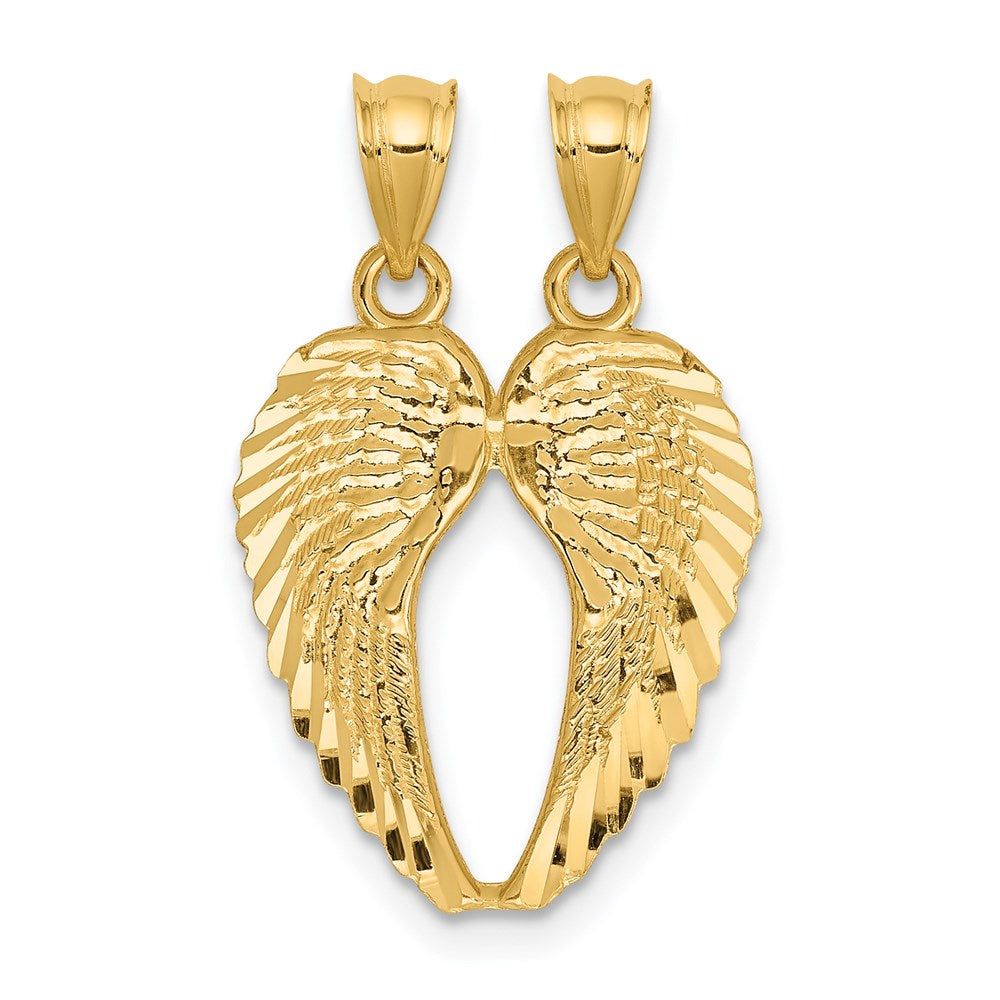 14k Yellow Gold 15 mm Break Apart Diamond-cut Wings Pendant (1.05 grams)