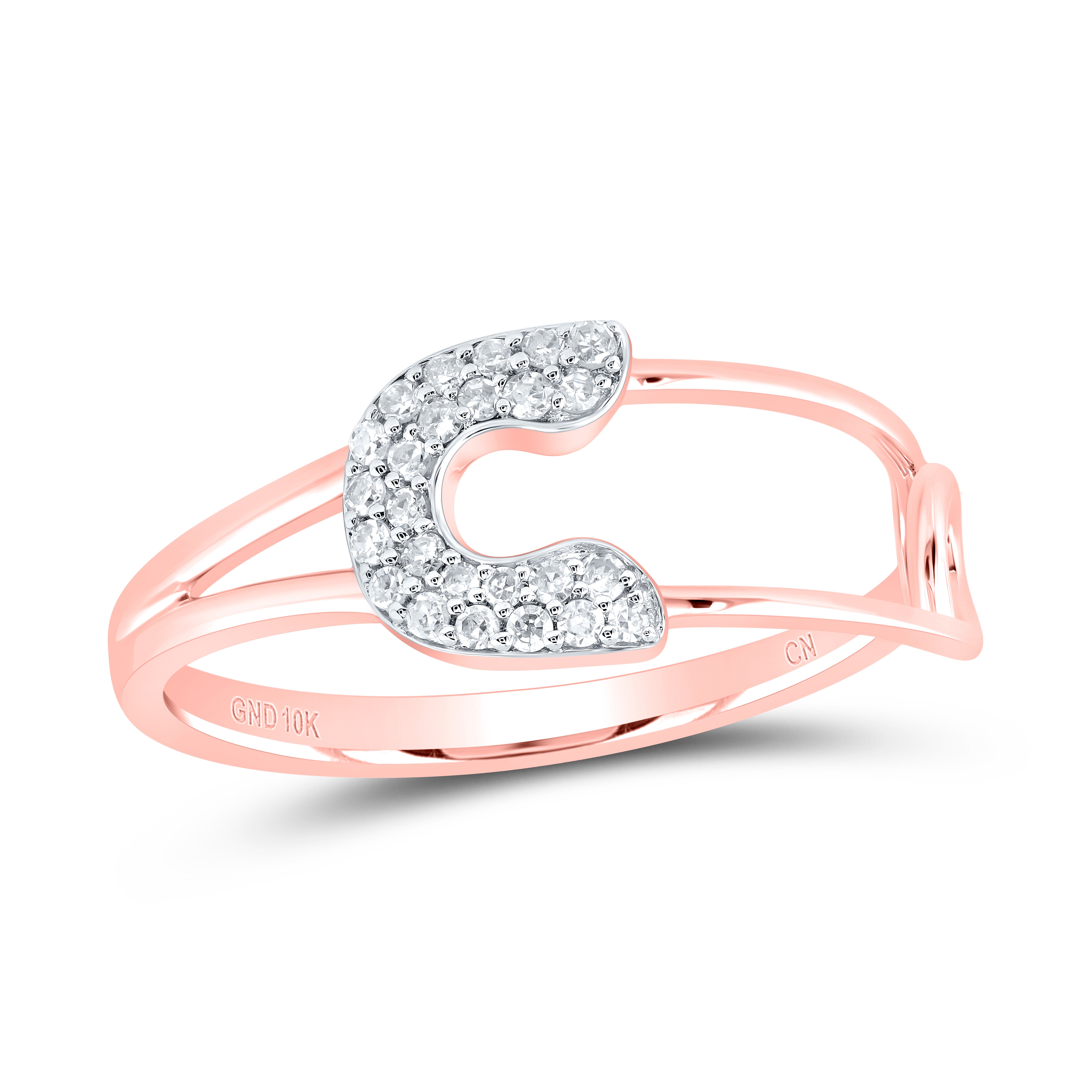 1/8Ctw-Dia Cn Fashion Safety Pin Ring (1.83 grams)