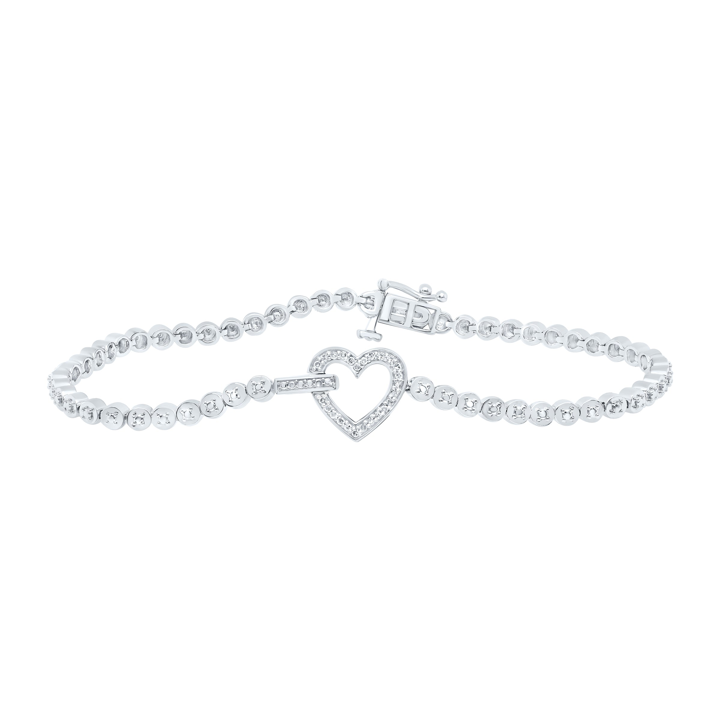 Sterling Silver 1/10Ctw-Dia P1 Gift Heart Bracelet(7 Inch)