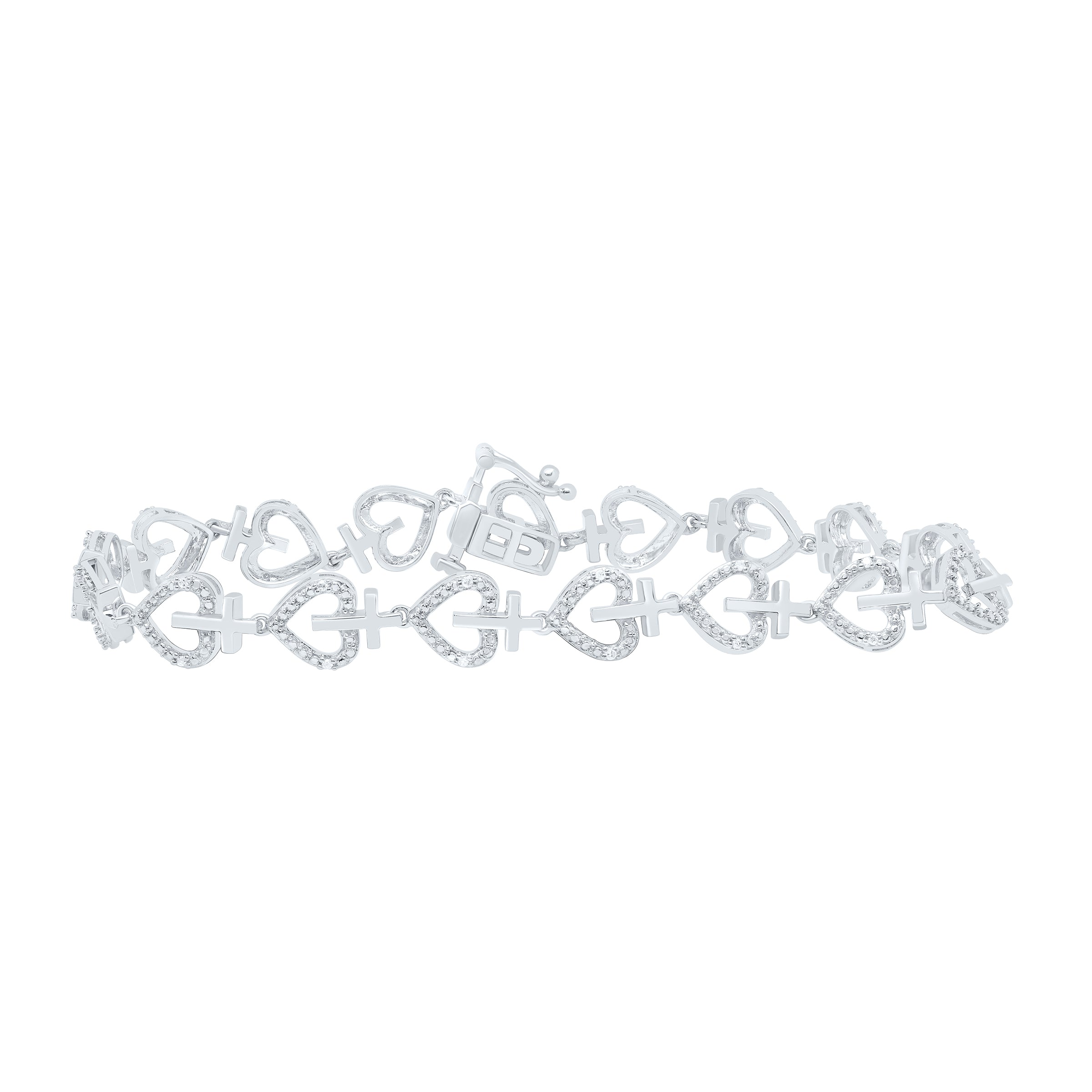 Sterling Silver 1/10Ctw-Dia P1 Gift Heart Bracelet(7 Inch)