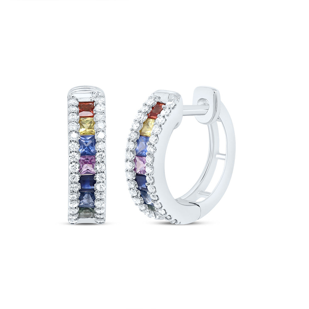 1/4Ctw-Nat Dia Cn 7/8Ct- Pr-Nat Gem Multi Clr Sapphire Hoop Earring