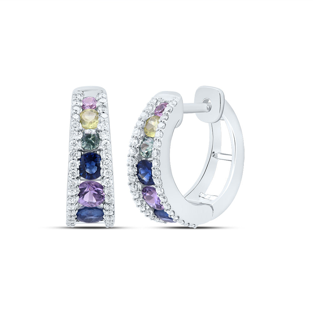 1/3Ctw-Nat Dia Cn 1 1/2Ct- Rd-Nat Gem Multi Clr Sapphire Hoop Earring