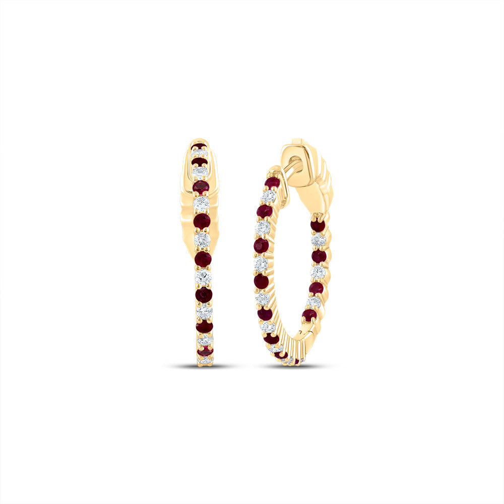 1/4Ctw-Nat Diamond 1/3Ctw Rd-Ru Nat Gem Hoop Earring