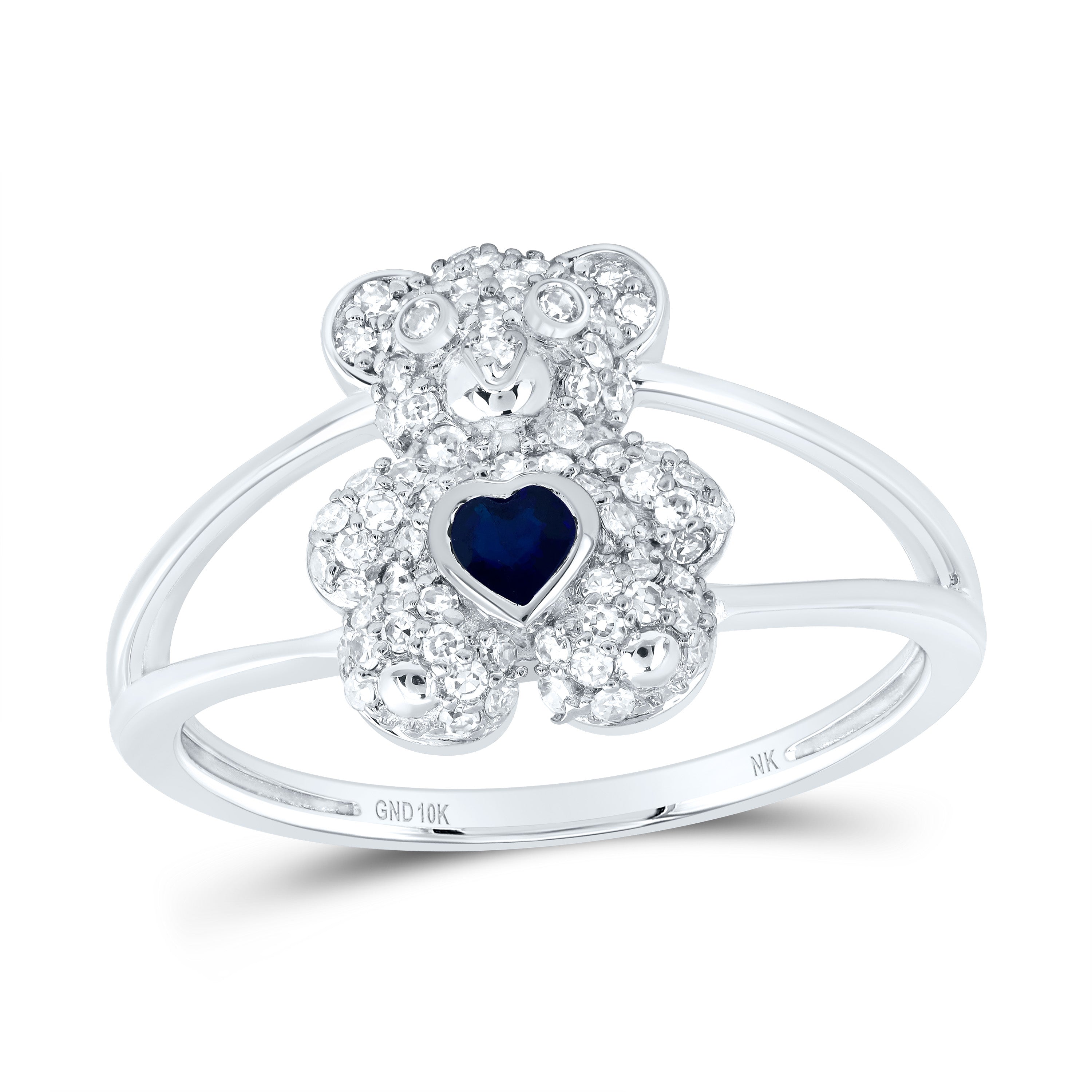 1/3Ctw-Nat Dia Nk 3X3Mm Hs-Bs Nat Gem Heart Teddy Bear Ring (2.08 grams)