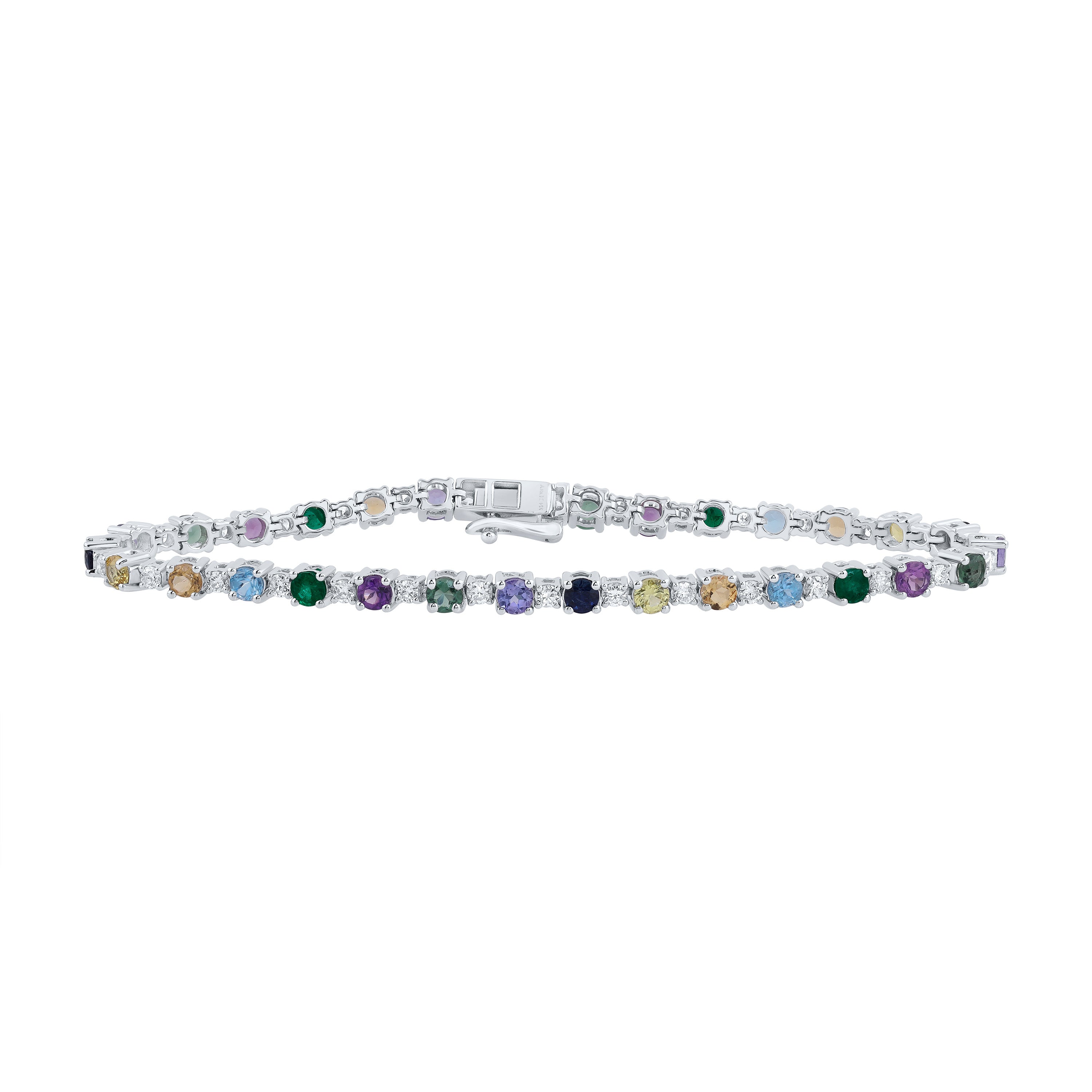 14Kt Gold 1Ctw-Dia Ana M 3 3/4Ct-Rd-Nat Gem Multi Clr Sapphire Bracelet( 7 Inch)