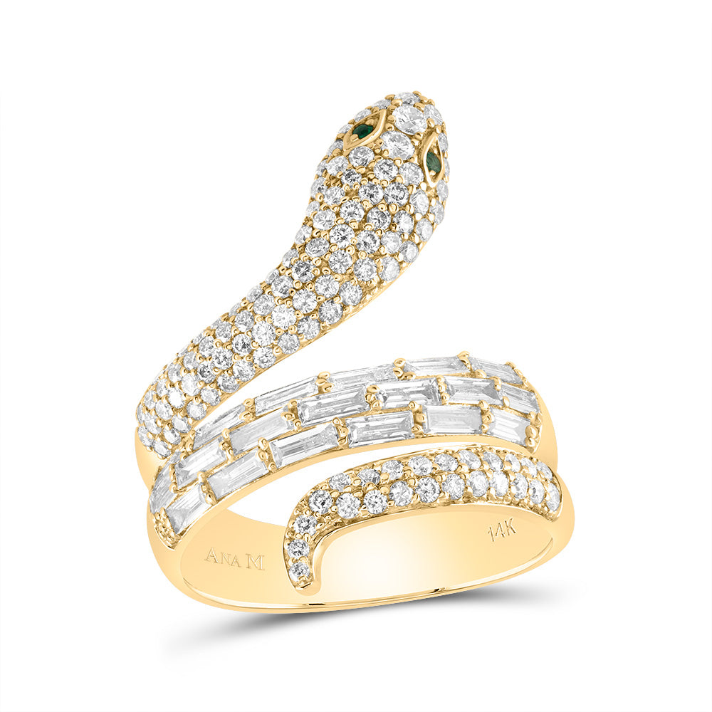 1 3/8Ctw-Nat Dia Ana M 0.02Ctw Rd-Em Nat Gem Snake Ring (6.34 grams)