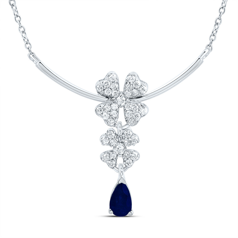 14Kt Gold 1/5Ctw-Diamond 6X4Mm Ps-Bs Nat Gem Fashion Flower Necklace(18 Inch)