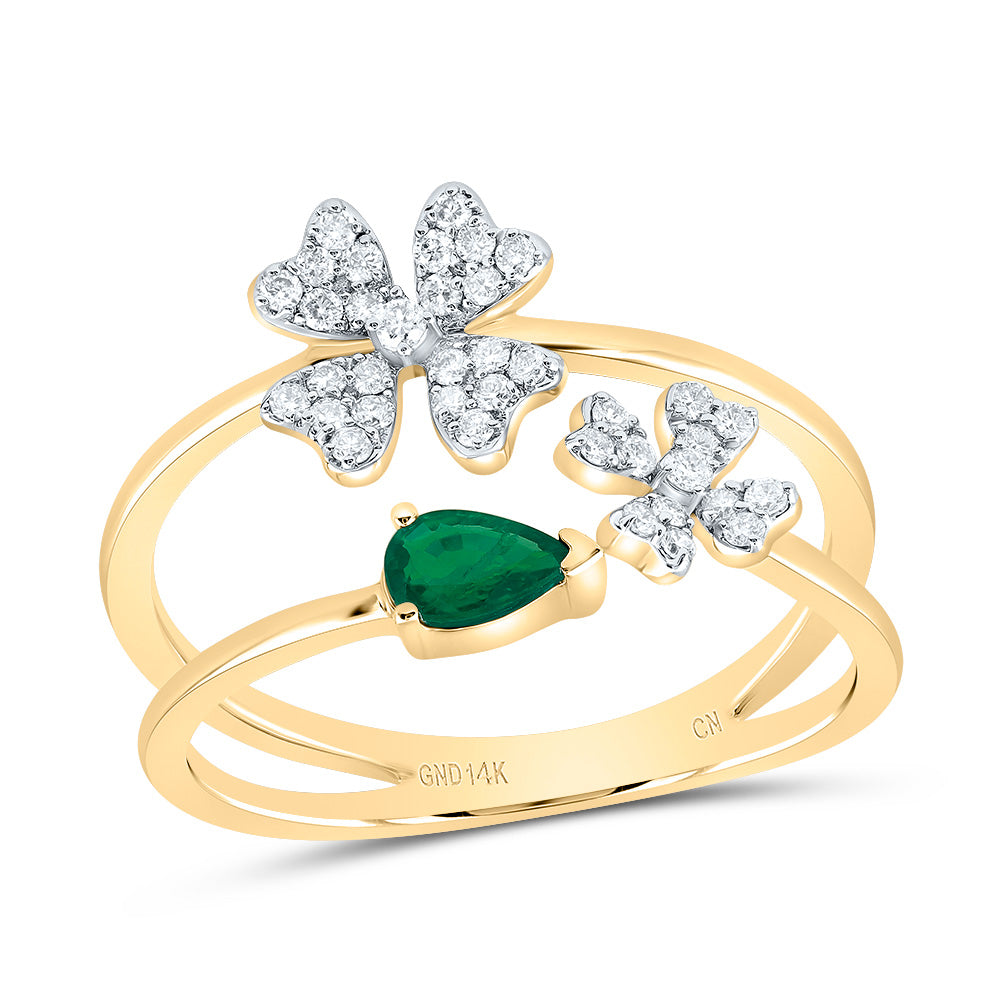 1/5Ctw-Nat Dia Cn 5X3Mm Ps-Em Nat Gem Fashion Flower Ring (2.84 grams)