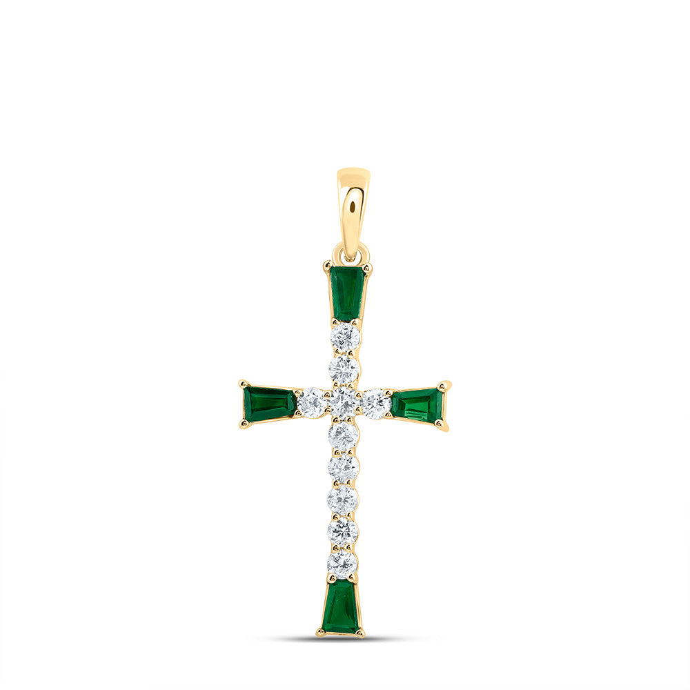 14Kt Gold 1/5Ctw-Dia Cn 1/4Ct- Bag-Em Nat Gem Cross Pendant