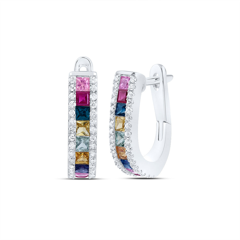 14Kt Gold 1/4Ctw-Dia Cn 1Ct Pr-Nat Gem Multi Clr Sapphire Hoop Earring