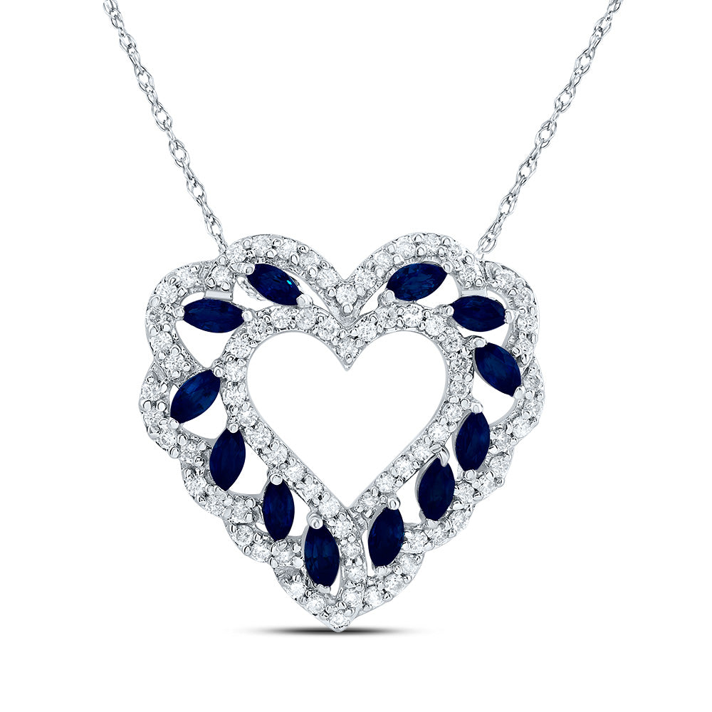 14Kt Gold 1/3Ctw-Dia Cn 1/2Ct Mq-Bs Nat Gem Fashion Heart Necklace (18 Inch)